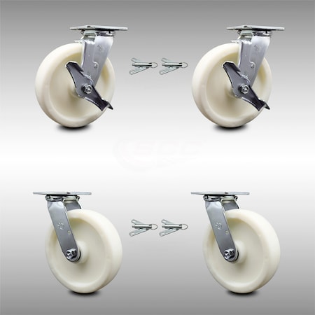 Service Caster 8 Inch Stainless Steel Nylon Caster Set with Roll Bearings 4 Swivel Lock 2 Brake SCC-SS30S820-NYR-TLB-BSL-2-BSL-2